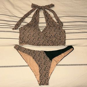 Tan and Dark Green leopard print bikini